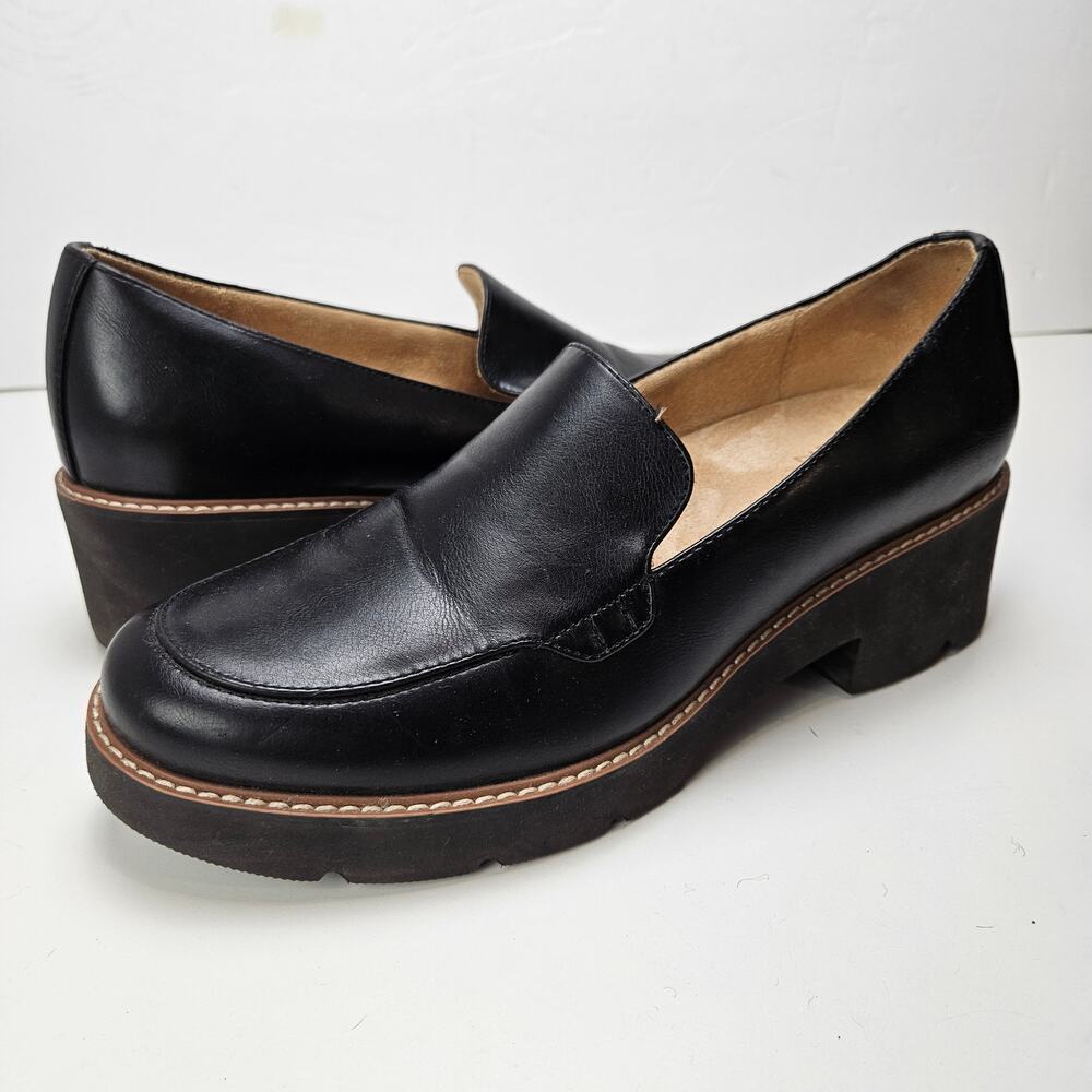 Naturalizer‎ Cabaret Lug Sole Loafer Heeled Slip On 10 Black Synthetic